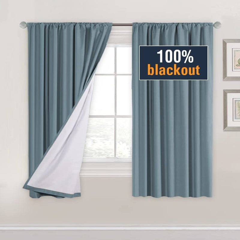 H.VERSAILTEX H.VERSAILTEX 100% Blackout Curtains 63 Inches Long Light Blocking Curtain Draperies with Soft White Coating for Bedroom Thermal Insulated Window Treatment for Living Room Set of 2 Panels  Stone Blue - Image 1