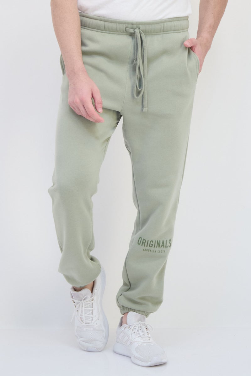 brooklyn سروال رياضي عادي للرجال بشعار العلامة التجارية، أخضر حكيم - Image 1