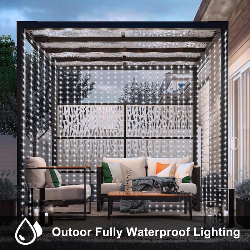 echosari Curtain Lights Battery Operated, 200 LED Curtain Fairy Lights 6.6×6.6ft with Remote Timer Outdoor Wall Light Fully Waterproof for Wedding Backdrops Bedroom Decor (Cool White) - Image 2