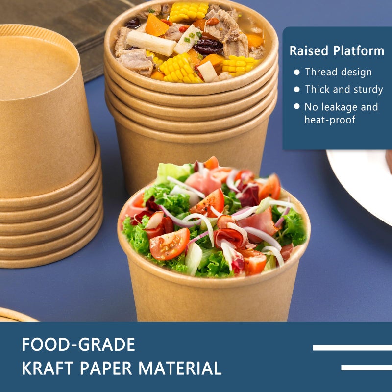Giwrmu 8 oz 75 Pack Paper Soup Cup Disposable  Paper Food Containers with Lids  Kraft Ice Cream Container for Soups  Stews  Ice Creams  Sorbet and Salads - Image 4