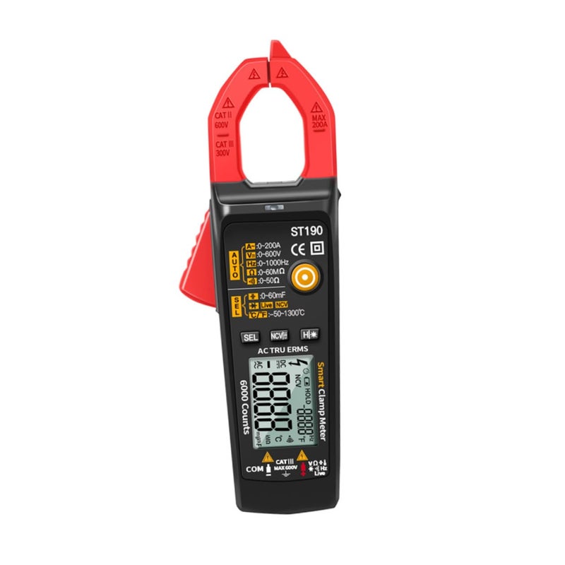 Yardwe St190 Auto-Range Intelligent Clamp Meter Digital Multimeter Electrician Tool Portable Voltage and Current Tester with Red Jaw for Electrical Repair and HVAC Testing - Image 1