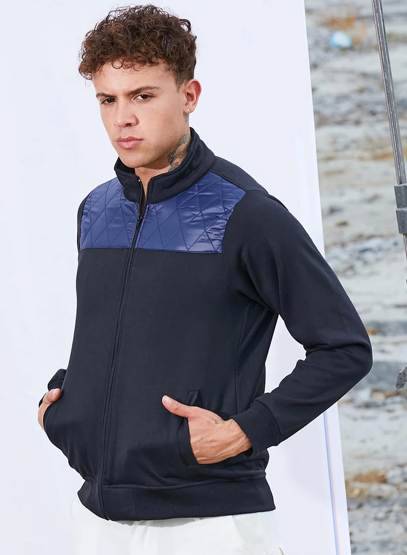 CAHOOT  Men's Black & Blue Zip-Front Jacket With Quilted Detail for Men | Best Price UAE