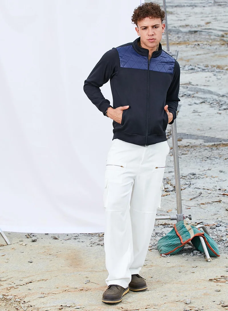 CAHOOT  Men's Black & Blue Zip-Front Jacket With Quilted Detail for Men | Best Price UAE