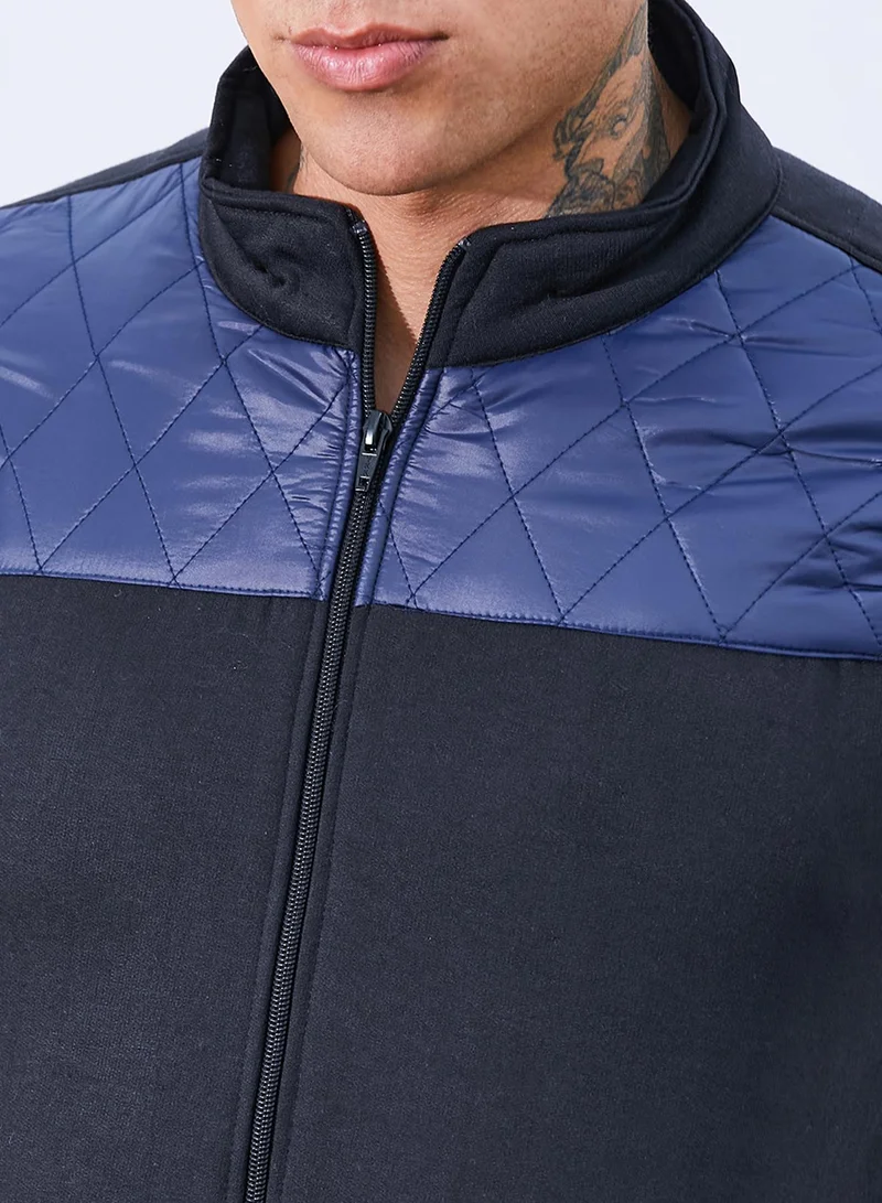 CAHOOT  Men's Black & Blue Zip-Front Jacket With Quilted Detail for Men | Best Price UAE
