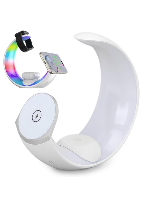 2025 Moon 4 in 1 Wireless Charging Station for Smart Phone Headphones Watch, Multiple Devices Wireless Charger for iPhone 16 15 14 13 12 Series, Airpods Pro, Apple Watch