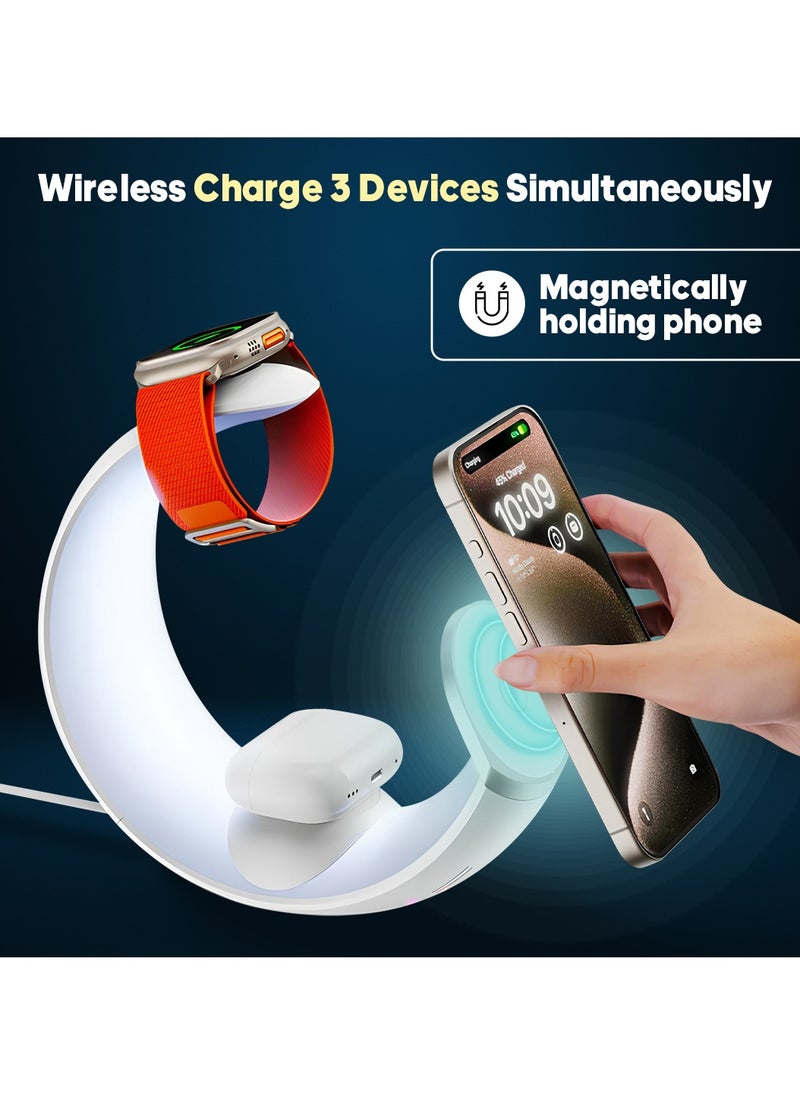 AMROAH - 2025 Moon 4 in 1 Wireless Charging Station for Smart Phone Headphones Watch, Multiple Devices Wireless Charger for iPhone 16 15 14 13 12 Series, Airpods Pro, Apple Watch - Image 1