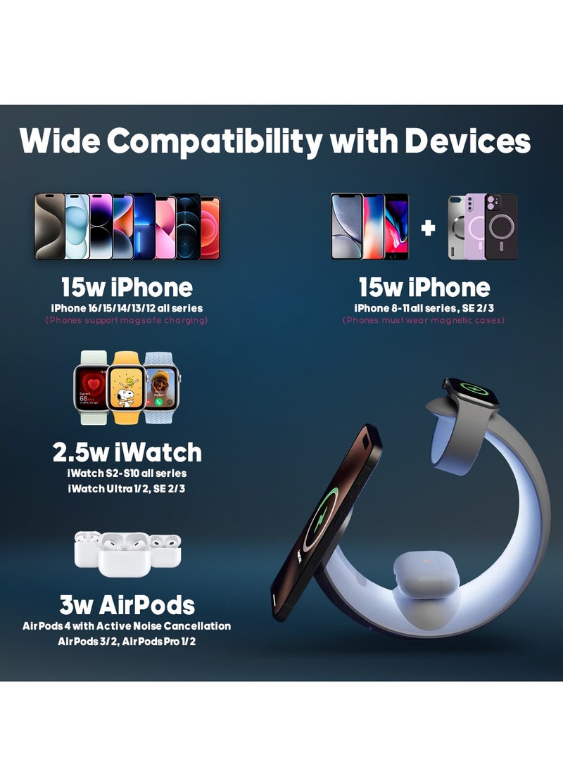 AMROAH - 2025 Moon 4 in 1 Wireless Charging Station for Smart Phone Headphones Watch, Multiple Devices Wireless Charger for iPhone 16 15 14 13 12 Series, Airpods Pro, Apple Watch - Image 1
