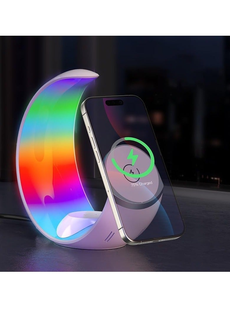 2025 Moon 4 in 1 Wireless Charging Station for Smart Phone Headphones Watch, Multiple Devices Wireless Charger for iPhone 16 15 14 13 12 Series, Airpods Pro, Apple Watch