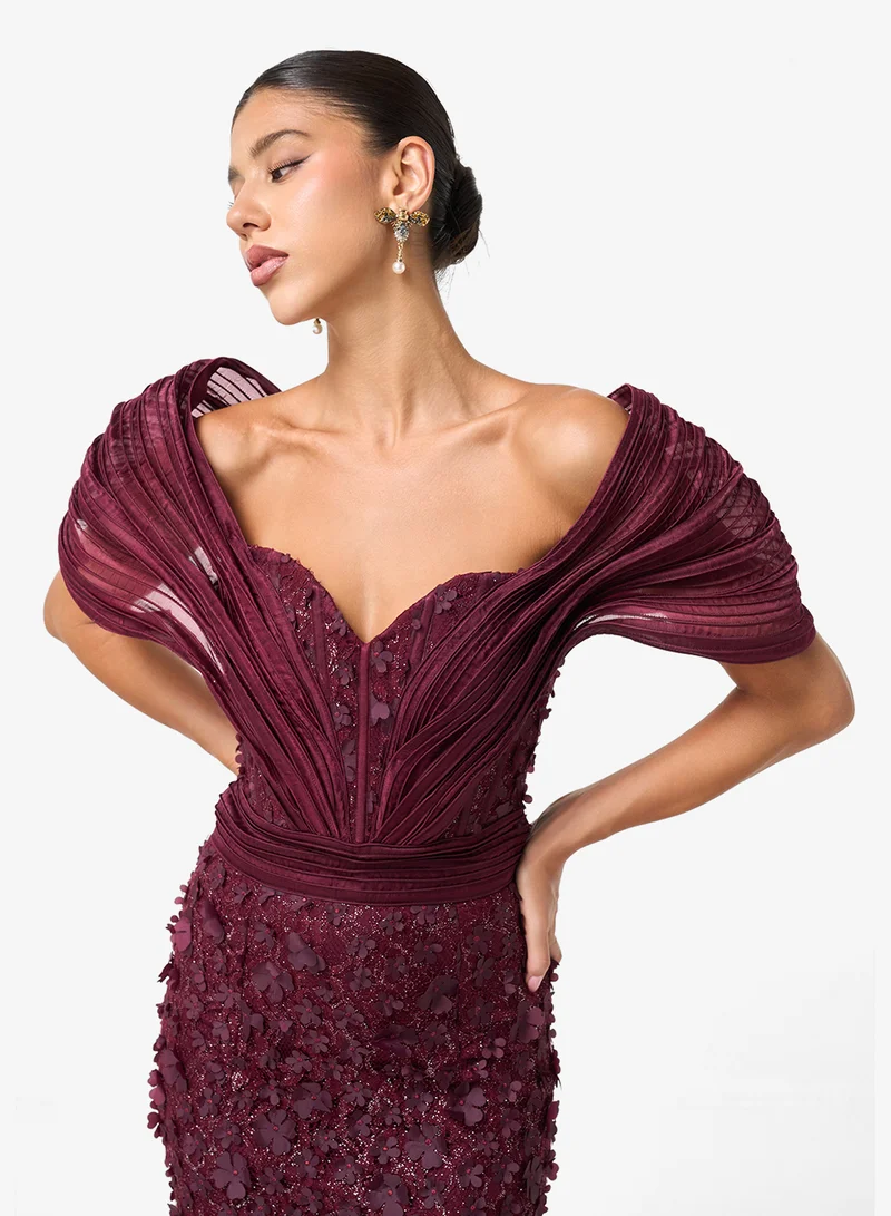 Threadz by Ajooni  Sequin Detailed Shoulder Panel Maxi Dress for Women | Best Price UAE