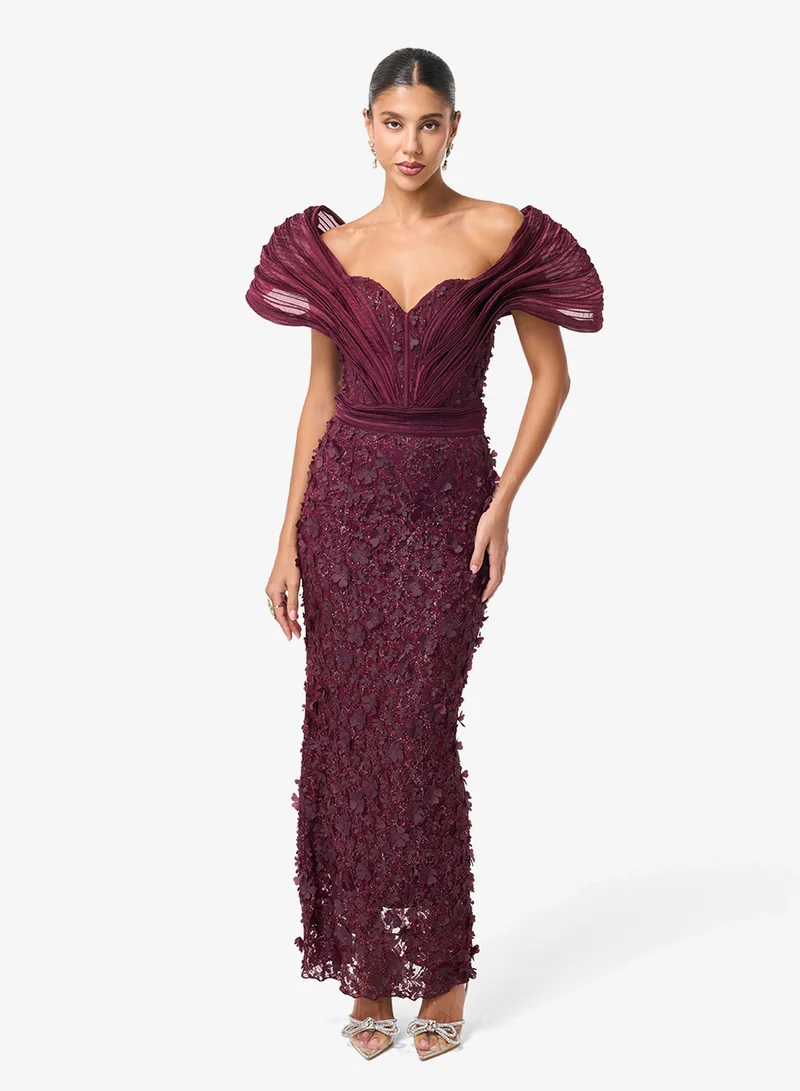 Threadz by Ajooni  Sequin Detailed Shoulder Panel Maxi Dress for Women | Best Price UAE