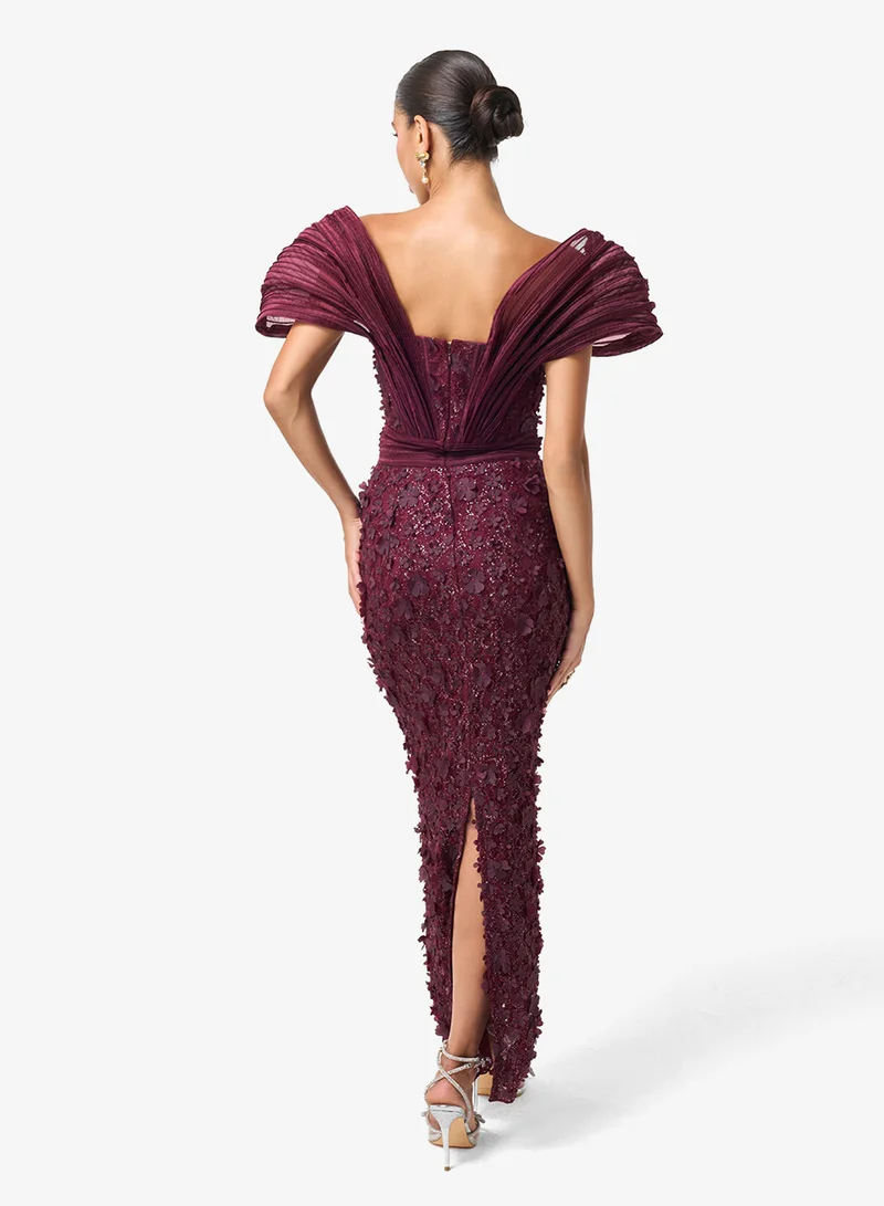 Threadz by Ajooni Sequin Detailed Shoulder Panel Maxi Dress