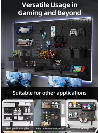 Pegboard Combination Kit, 4-Pack Pegboards and 18 Accessories Modular Hanging, Plastic Display Pegboard Panel Kits, Wall Organizer Organizer for Home, Office (Black) - view 3