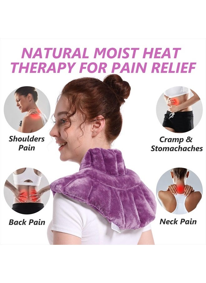 RelaxCoo - Microwavable Heating Pad for Neck Shoulders and Back, Microwave Heated Neck Wrap with Moist Heat, Weighted Neck Warmer, Purple, Lavender Scented - Image 1