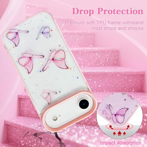 VONZEE Glitter Butterfly Back Cover Case Compatible with iPhone 17 Air, Clear Cute Bling Sparkle Shiny Soft TPU Bumper Shockproof Women Girls Slim Protective Phone Cover for iPhone 17 Air 6.6",Pink - Image 4