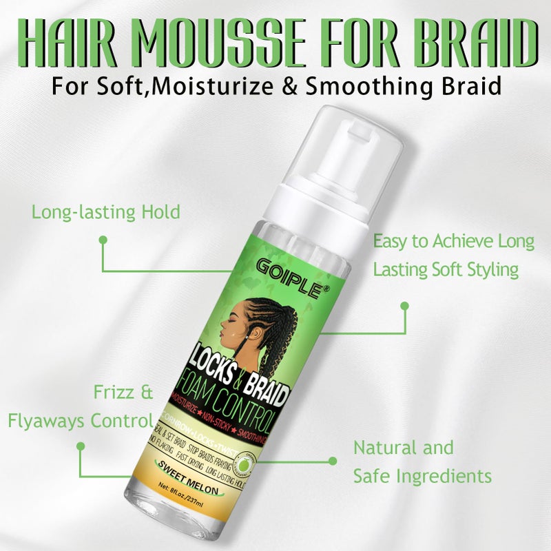 Goiple Braid Mousse, 8 fl oz for Braids Twist, Locs - Long-Lasting Hold, Frizz Control, High Shine and Moisturizes, Sugar Melon Fragrance - Image 4