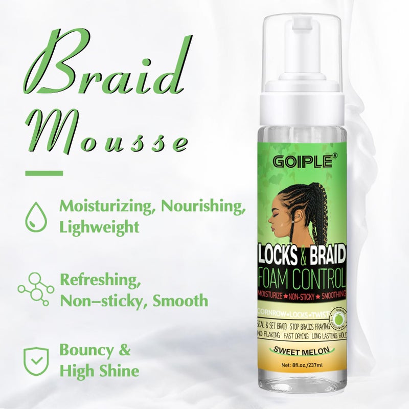 Goiple Braid Mousse, 8 fl oz for Braids Twist, Locs - Long-Lasting Hold, Frizz Control, High Shine and Moisturizes, Sugar Melon Fragrance - Image 3