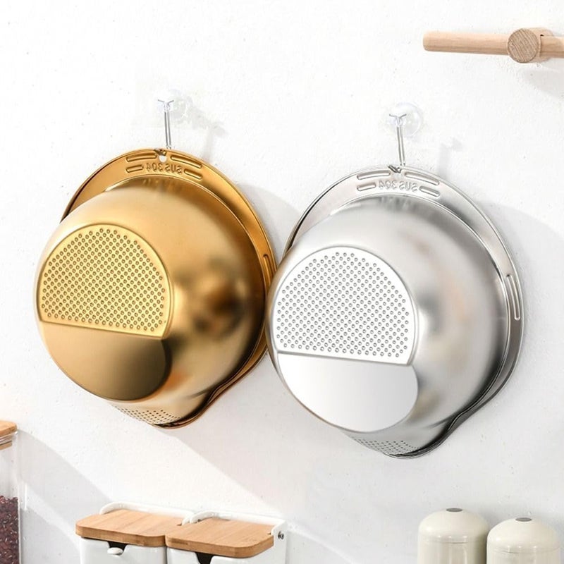 MVM Enterprise 1PCS Rice Washer Strainer Bowl Rice Cleaner Strainer Rice Washing Strainer Bowl with Side Drain Spoon Stainless Steel Colander for Cleaning Fruits Vegetables and Beans - Image 5