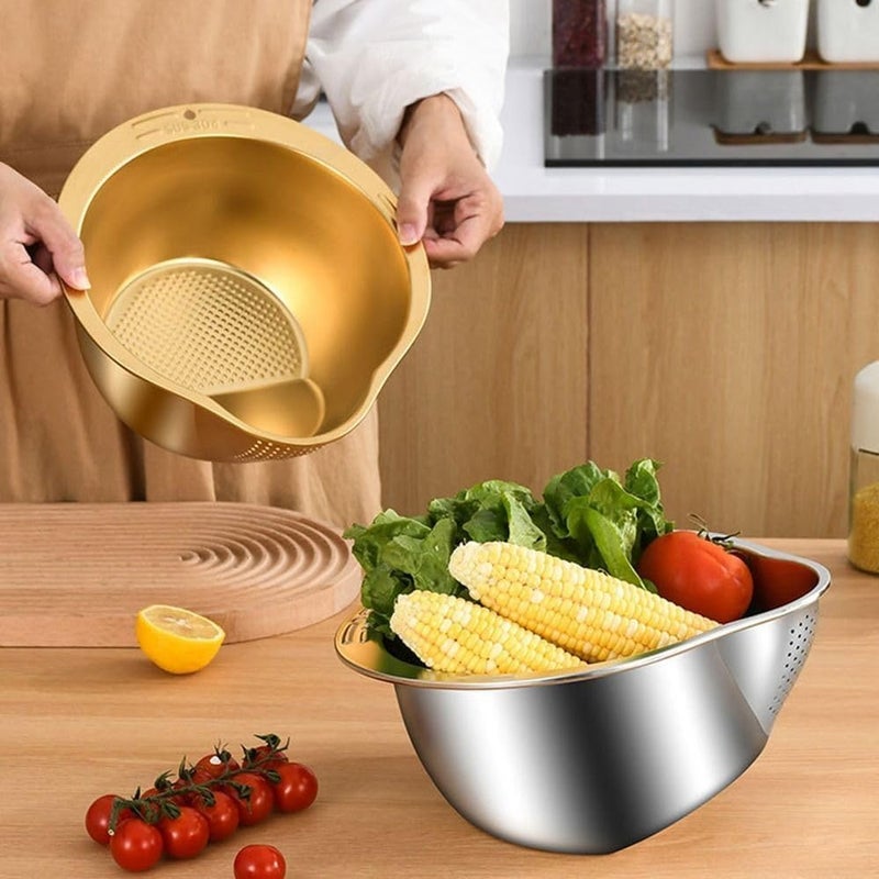 MVM Enterprise 1PCS Rice Washer Strainer Bowl Rice Cleaner Strainer Rice Washing Strainer Bowl with Side Drain Spoon Stainless Steel Colander for Cleaning Fruits Vegetables and Beans - Image 4