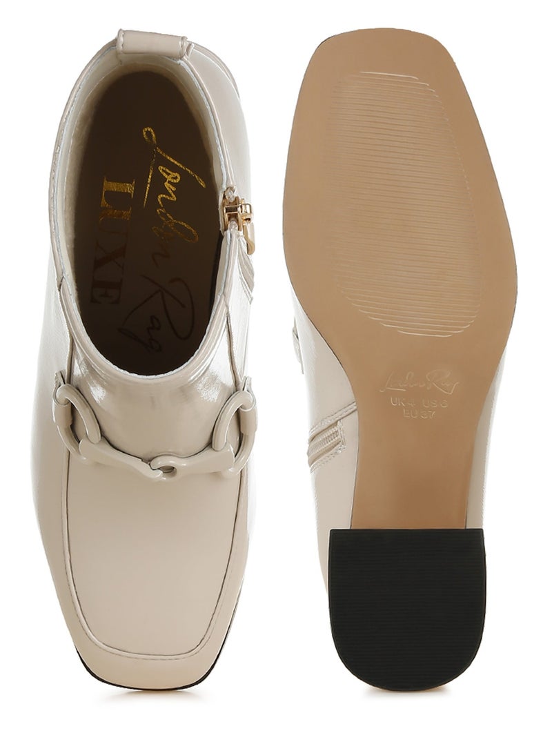 London Rag Textured Block Heel Ankle Boots in Beige - Image 5