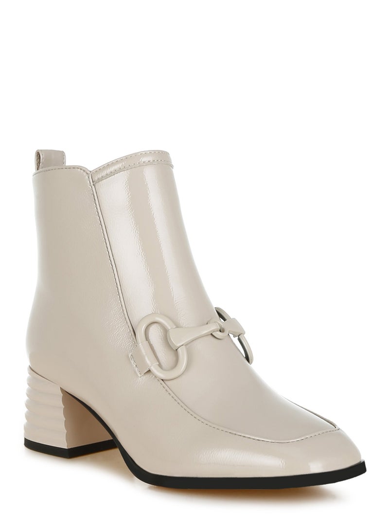 London Rag Textured Block Heel Ankle Boots in Beige - Image 3