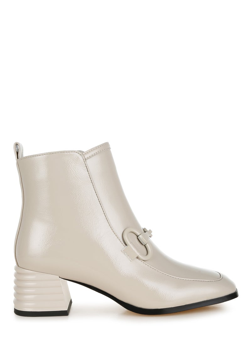 London Rag Textured Block Heel Ankle Boots in Beige - Image 1