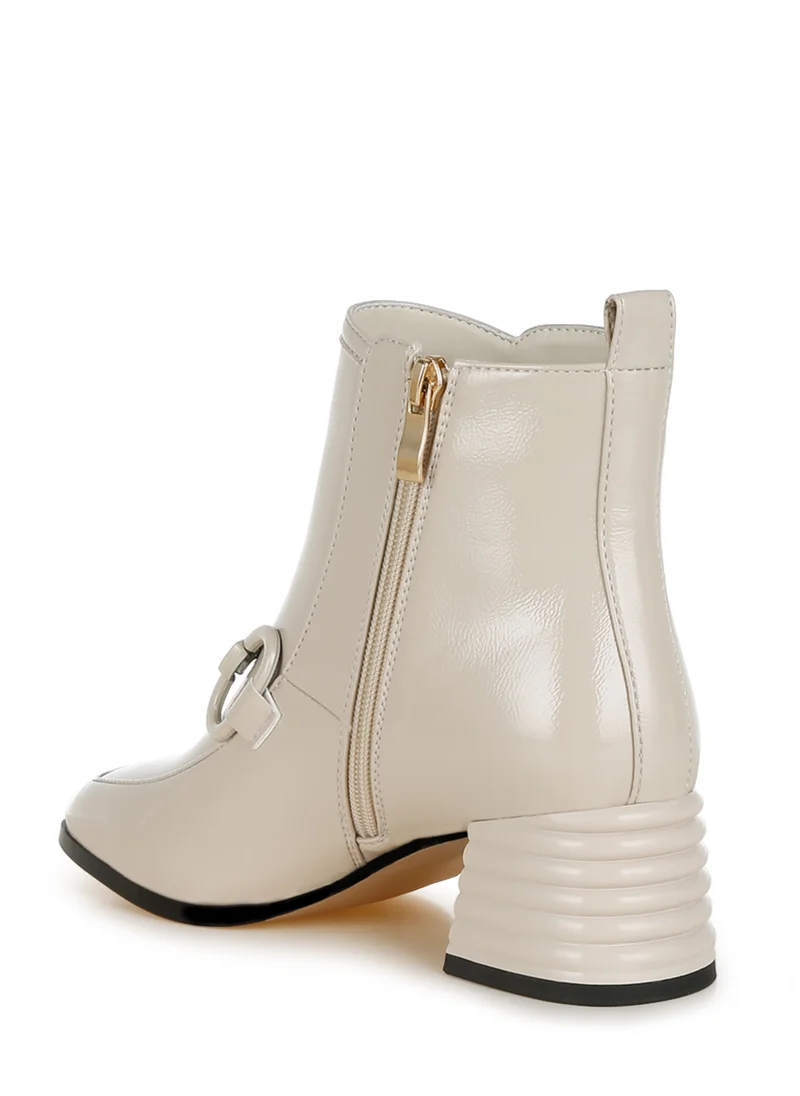 London Rag Textured Block Heel Ankle Boots in Beige