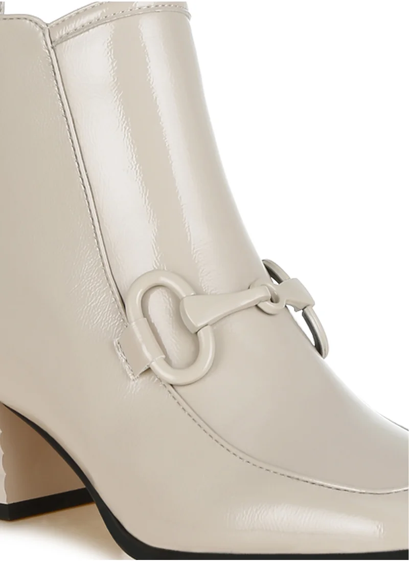 London Rag Textured Block Heel Ankle Boots in Beige