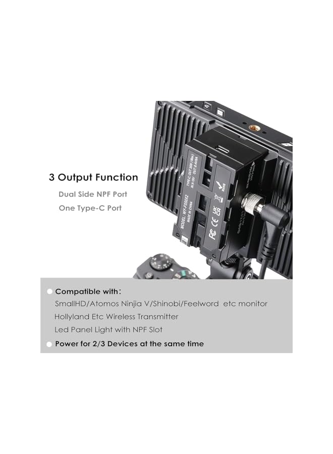 PROMASS D-Tap to NP-F550 Dummy Battery,Double-Sided NPF 570/770/970 Battery Coiled Cable with Type-C Port Power 3 Devices Compatible with LED Light, Feelworld,Atomos Ninja/Shinobi Monitor/Transmitter etc - Image 3