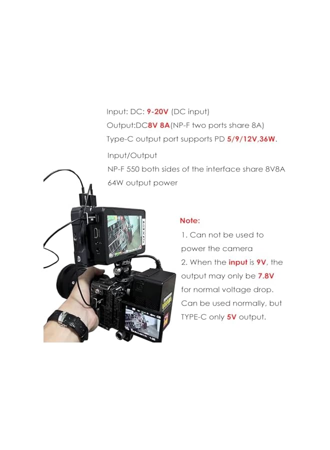 PROMASS D-Tap to NP-F550 Dummy Battery,Double-Sided NPF 570/770/970 Battery Coiled Cable with Type-C Port Power 3 Devices Compatible with LED Light, Feelworld,Atomos Ninja/Shinobi Monitor/Transmitter etc - Image 5