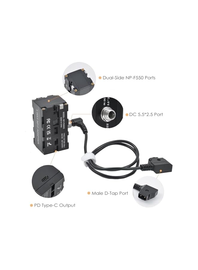 PROMASS D-Tap to NP-F550 Dummy Battery,Double-Sided NPF 570/770/970 Battery Coiled Cable with Type-C Port Power 3 Devices Compatible with LED Light, Feelworld,Atomos Ninja/Shinobi Monitor/Transmitter etc - Image 4