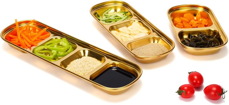 Drizzle أطباق صلصة من الفولاذ المقاوم للصدأ 3 قطع - ذهبية - صلصة الصويا - صلصة الطماطم - الملح - الخل - السكر - التوابل - أطباق غمس - باربكيو كوري - أدوات المطبخ المنزلية - Image 1