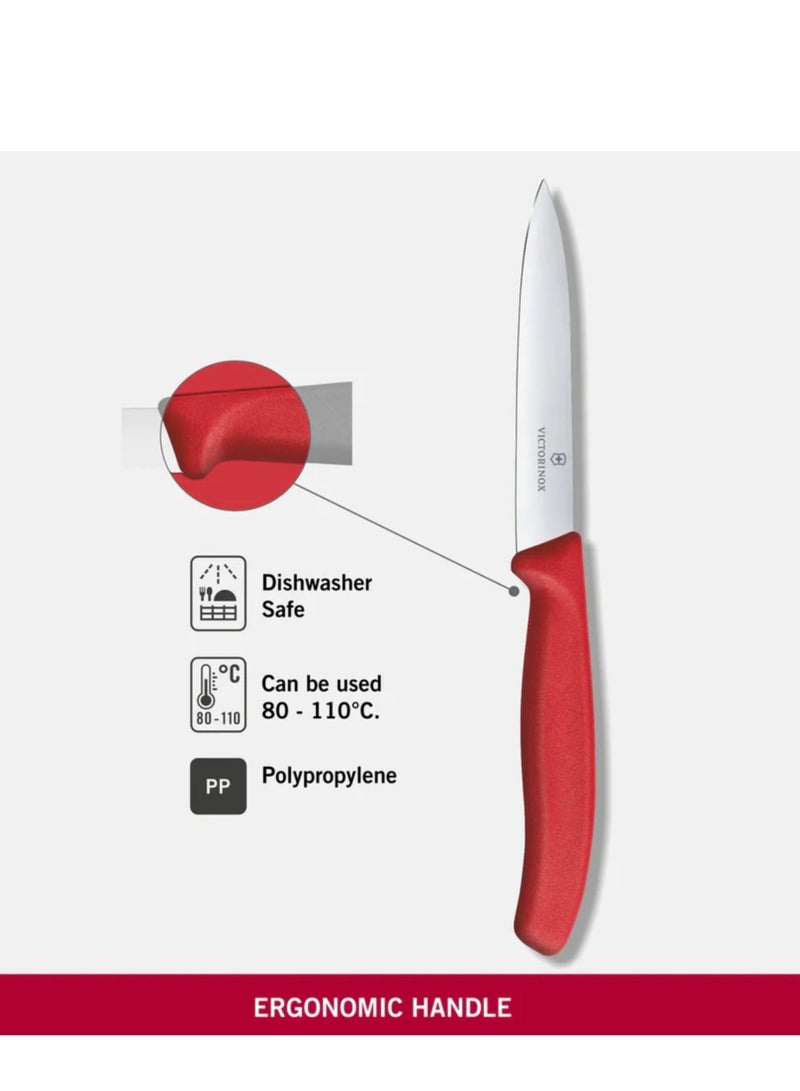 VICTORINOX KITCHEN Victorinox Swiss Classic Paring 4" straight Spear Point Blade 5/8" Width at Handle Red  - Image 3