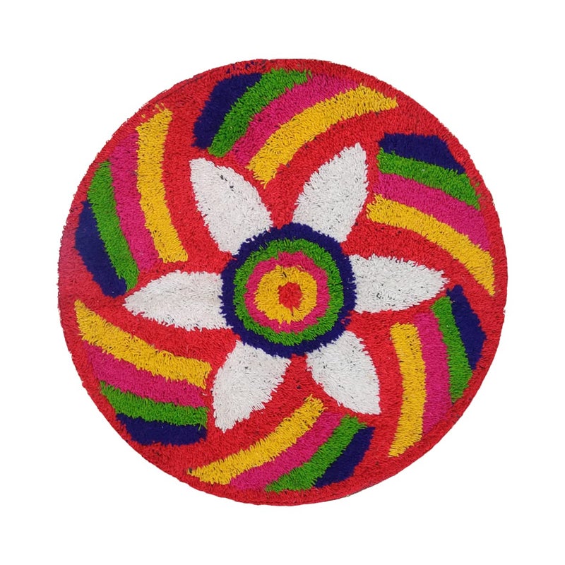 StromX Traditional As Well As Cotton Antiskid Modern Rangoli Round Door Mat For Home Decoration (24X24 Inch, White) - Image 3