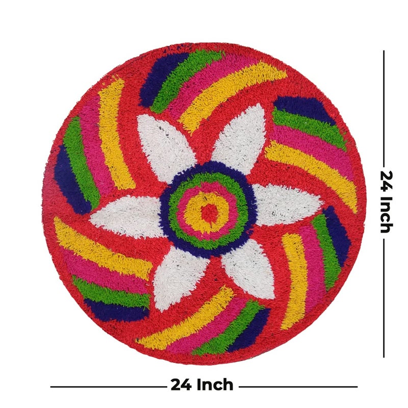StromX Traditional As Well As Cotton Antiskid Modern Rangoli Round Door Mat For Home Decoration (24X24 Inch, White) - Image 2
