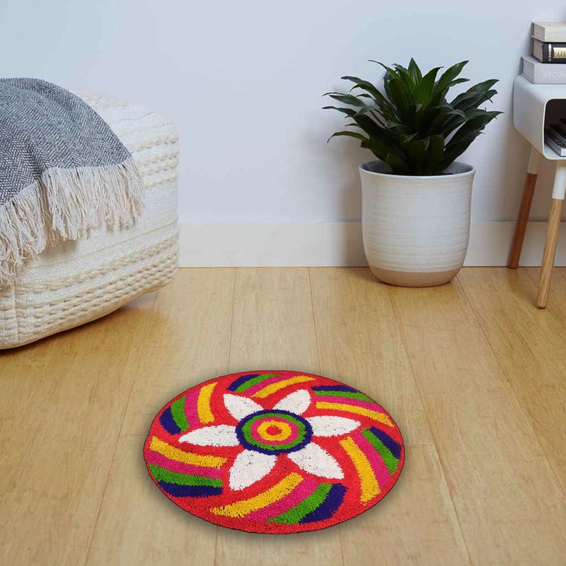 StromX Traditional As Well As Cotton Antiskid Modern Rangoli Round Door Mat For Home Decoration (24X24 Inch, White) - Image 1