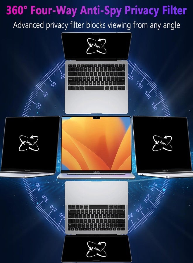 PYS 4-Way Privacy Screen for MacBook Pro 14 Inch (2024-2021, M4, M3, M2, M1) - 360° Anti-Spy Filter, Matte Anti-Glare Protector, Scratch-Resistant Film, Laptop Privacy Filter Shield - Image 2