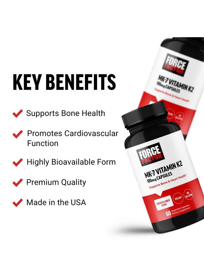 FORCE FACTOR MK-7 Vitamin K2 100mcg, Bone Support Supplements for Women and Men, Support Heart Health, Bone Density, and More, BIoavailable Form, Vegan, Non-GMO, 60 Vegetable Capsules - Image 2