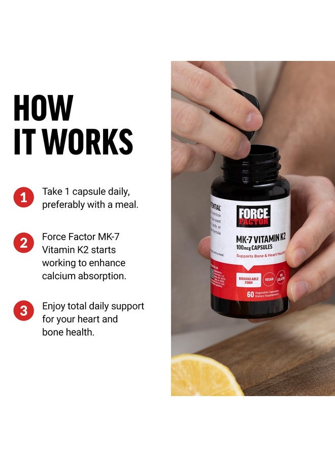 FORCE FACTOR MK-7 Vitamin K2 100mcg, Bone Support Supplements for Women and Men, Support Heart Health, Bone Density, and More, BIoavailable Form, Vegan, Non-GMO, 60 Vegetable Capsules - Image 4