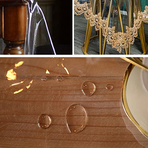 Jeloris Plastic Clear Round Tablecloth Vinyl PVC Waterproof Tablecloth Embroidered Lace Edge Transparent Table Cover for Kitchen Dining Coffee Table (Round 43 inch, Brown) - Image 5