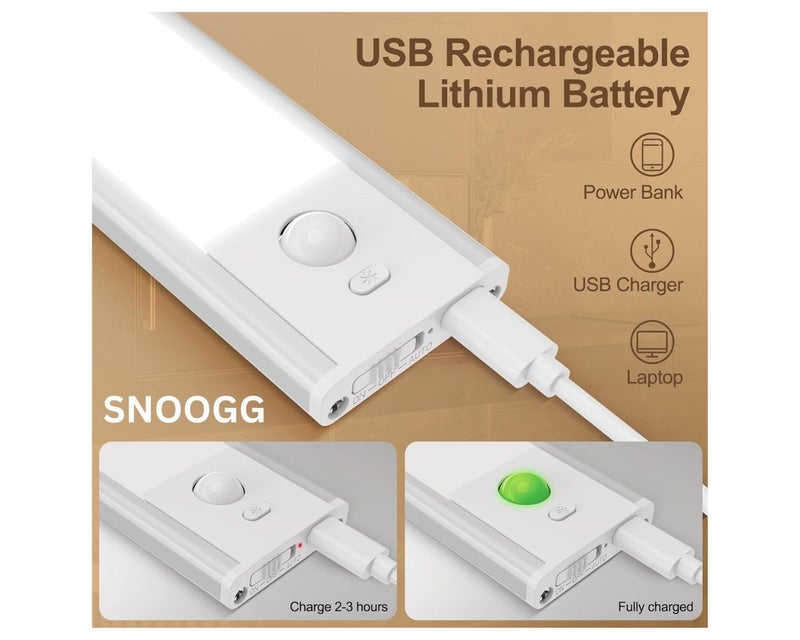 SNOOGG 1 Pack LED Under Cabinet Lights – Auto Motion Sensor, 3 Colors, USB Rechargeable, Perfect for Wardrobes, Cupboards, Kitchens, and Stairs, Compact 20cm/8" Design - Image 5