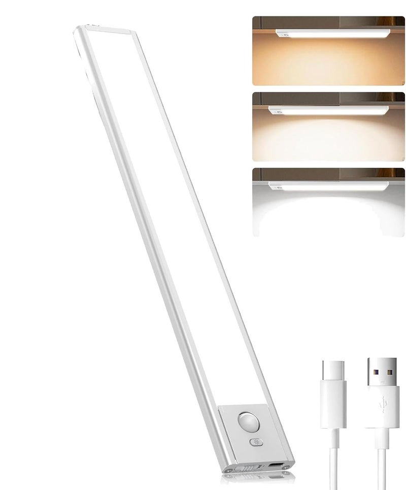 SNOOGG 1 Pack LED Under Cabinet Lights – Auto Motion Sensor, 3 Colors, USB Rechargeable, Perfect for Wardrobes, Cupboards, Kitchens, and Stairs, Compact 20cm/8" Design - Image 1