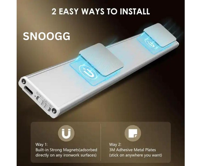 SNOOGG 1 Pack LED Under Cabinet Lights – Auto Motion Sensor, 3 Colors, USB Rechargeable, Perfect for Wardrobes, Cupboards, Kitchens, and Stairs, Compact 20cm/8" Design - Image 2