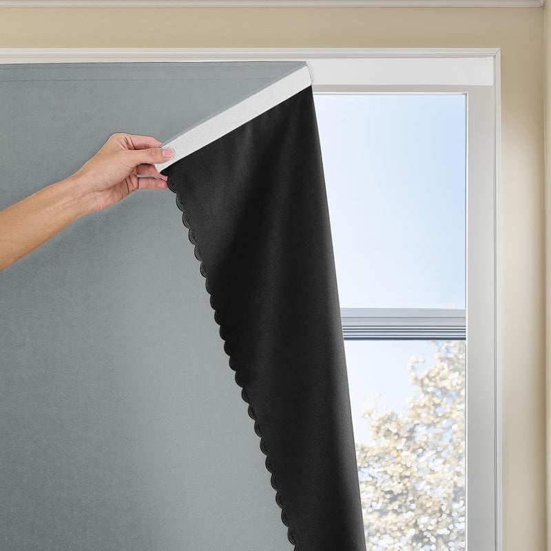 Magic Tape Stick On Blackout Curtains for Bedroom, No Drilling Self Adhesive, Portable 100% Blackout Blind for Small Windows, Easy Install Light Blocking Window Cover (1Pcs 100×120cm Silver Gray) - Image 1