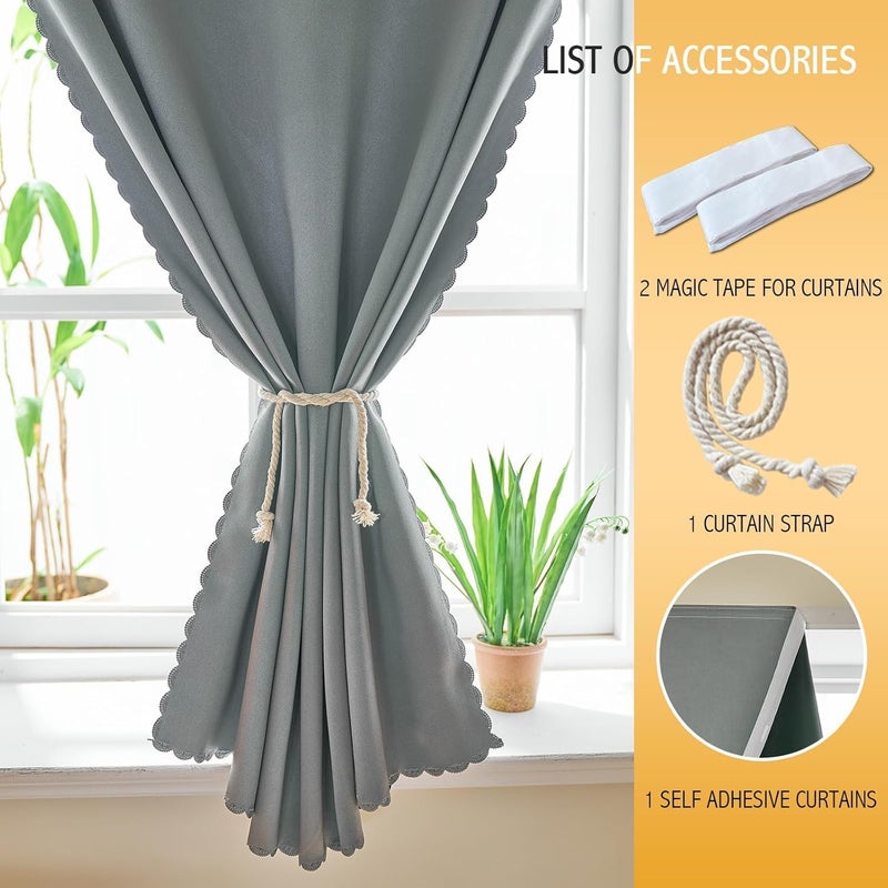 Magic Tape Stick On Blackout Curtains for Bedroom, No Drilling Self Adhesive, Portable 100% Blackout Blind for Small Windows, Easy Install Light Blocking Window Cover (1Pcs 100×120cm Silver Gray) - Image 4