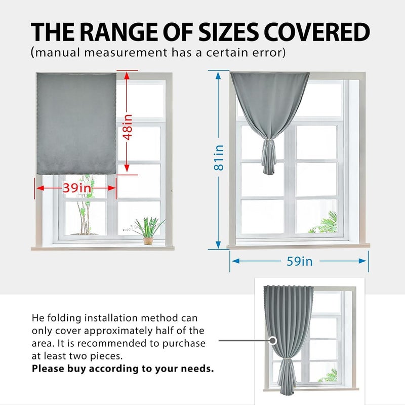 Magic Tape Stick On Blackout Curtains for Bedroom, No Drilling Self Adhesive, Portable 100% Blackout Blind for Small Windows, Easy Install Light Blocking Window Cover (1Pcs 100×120cm Silver Gray) - Image 5