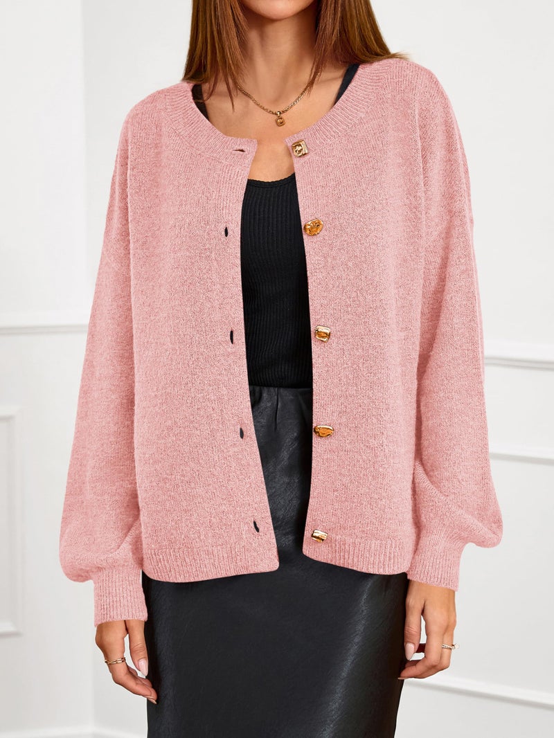MASCOMODA Fall Long Sleeve Oversized Cardigan Sweaters for Women Trendy Short Open Front Gold Button Up Sweater Jackets(Pink,Medium) - Image 3