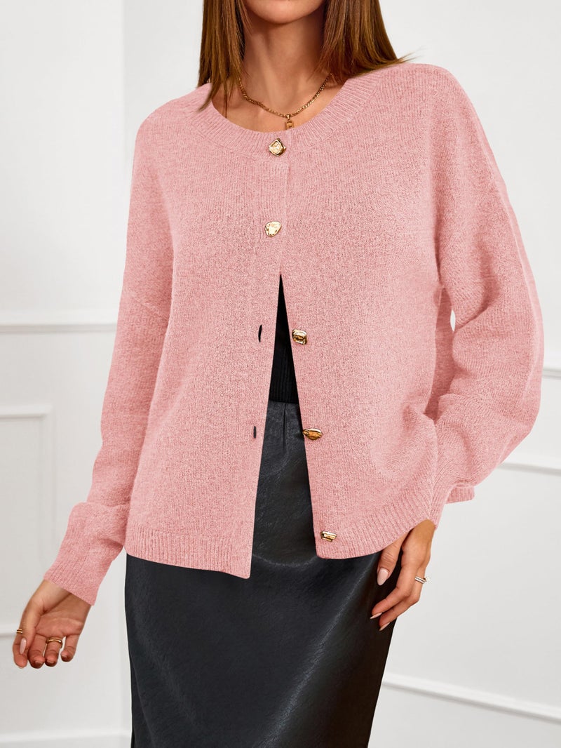 MASCOMODA Fall Long Sleeve Oversized Cardigan Sweaters for Women Trendy Short Open Front Gold Button Up Sweater Jackets(Pink,Medium) - Image 4