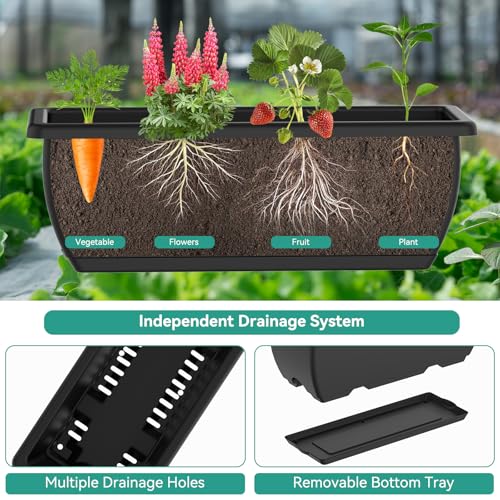 CADUKE Raised Garden Bed, Garden Raised Planter Box with Legs, 32" Elevated Vegetable Garden Beds with Drainage Holes & Trellis, Herb Garden Planter Outdoor for Vegetables, Balcony, Patio, Black - Image 5