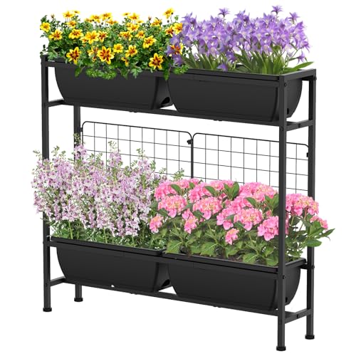 CADUKE Raised Garden Bed, Garden Raised Planter Box with Legs, 32" Elevated Vegetable Garden Beds with Drainage Holes & Trellis, Herb Garden Planter Outdoor for Vegetables, Balcony, Patio, Black - Image 1
