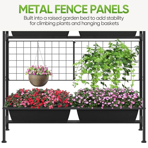 CADUKE Raised Garden Bed, Garden Raised Planter Box with Legs, 32" Elevated Vegetable Garden Beds with Drainage Holes & Trellis, Herb Garden Planter Outdoor for Vegetables, Balcony, Patio, Black - Image 3